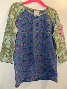 Matilda Jane Blue Floral Raglan Top with Mint Green Sleeves